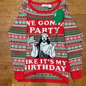 Like New Size M Isabellas Closet Red Christmas Sweater with Jesus Graphic Design